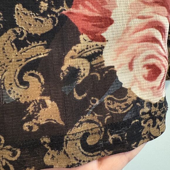 Mesh Overlay Y2K Top Medium Whimsigoth Roses Romantic Feminine Semi Sheer Bloom - Picture 8 of 13